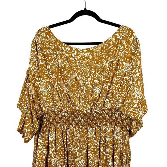 eShakti Wayward Fancies Sz 2X Floral V Neck Smocked Midi Dress Cottagecore Boho - Picture 5 of 14